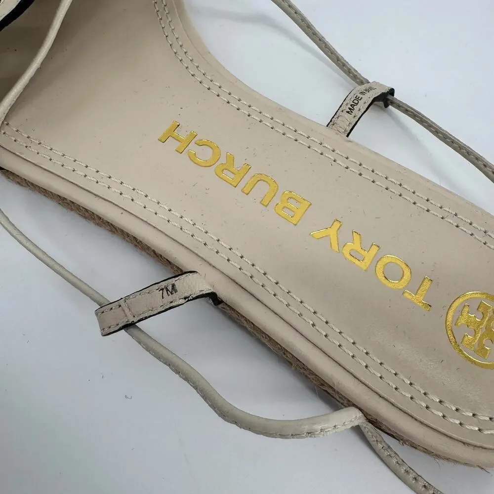 Tory Burch Caning Ankle-Wrap Leather Espadrille Sandals Size 7 NWOT Summer